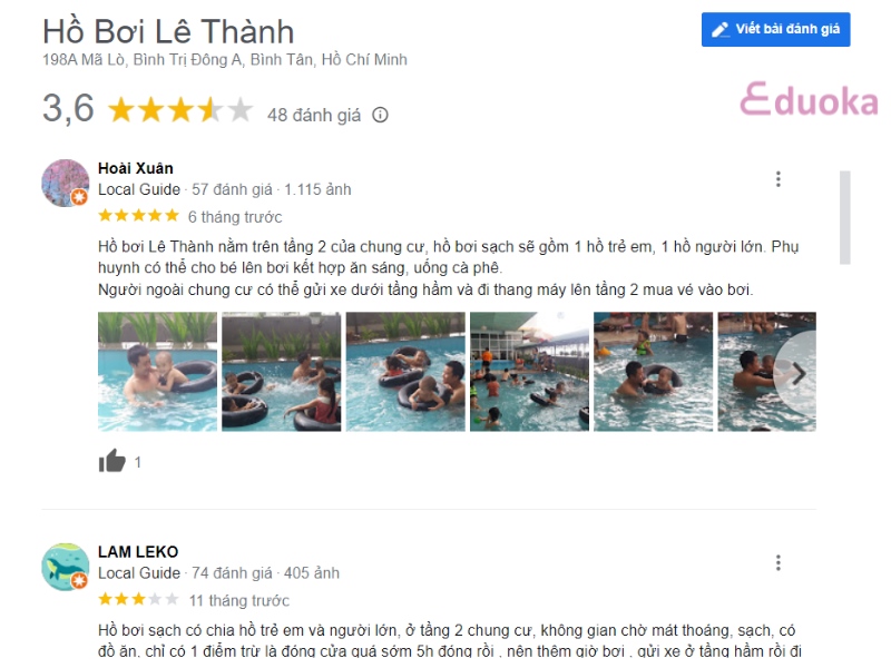 Cảm nhận của khách hàng về hồ bơi Lê Thành