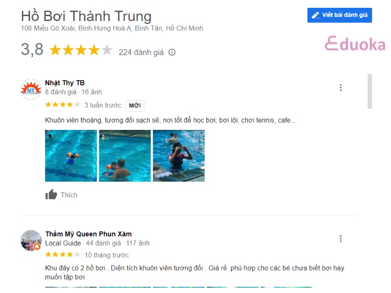Review của khách hàng về Hồ bơi Thành Trung