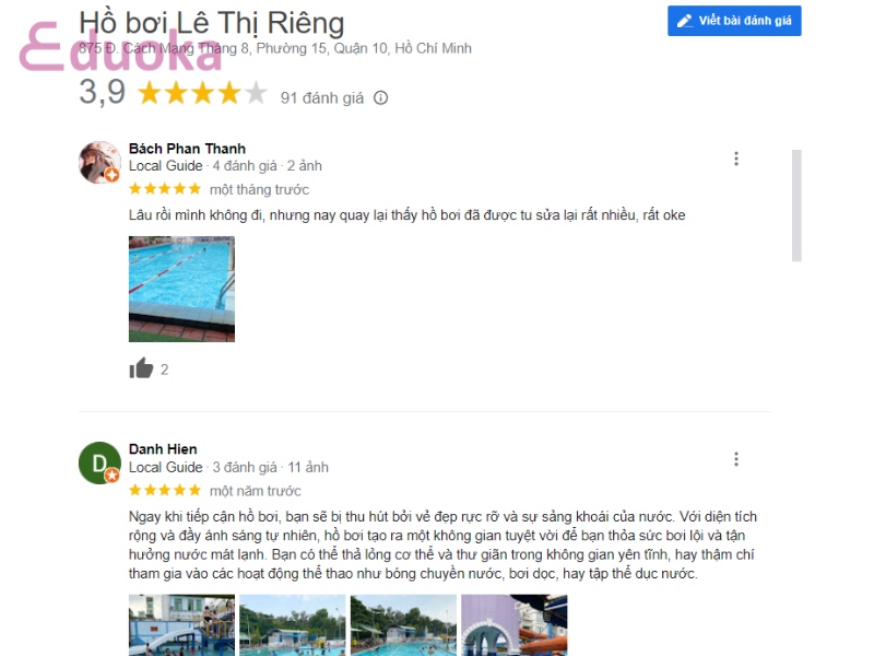 Đánh giá của khách hàng về Hồ bơi Lê Thị Riêng