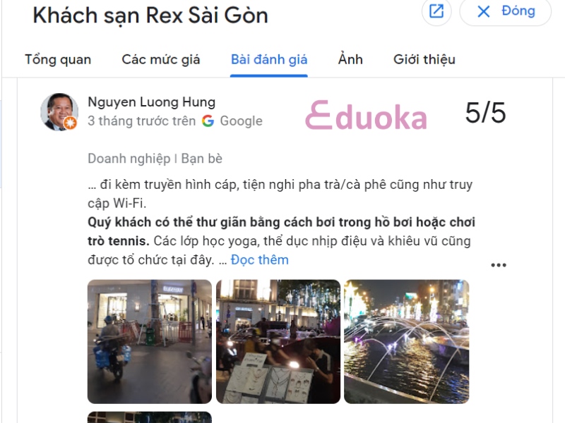 Nhận xét của khách hàng về hồ bơi khách sạn Rex 