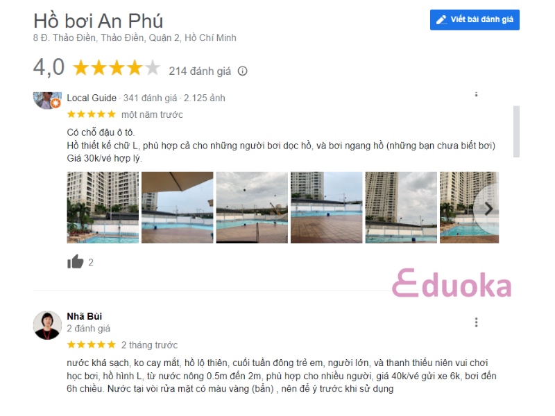 Một số nhận xét của khách hàng về hồ bơi An Phú