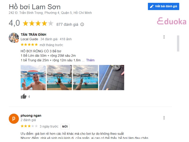 Đánh giá của khách hàng về Hồ Bơi Lam Sơn