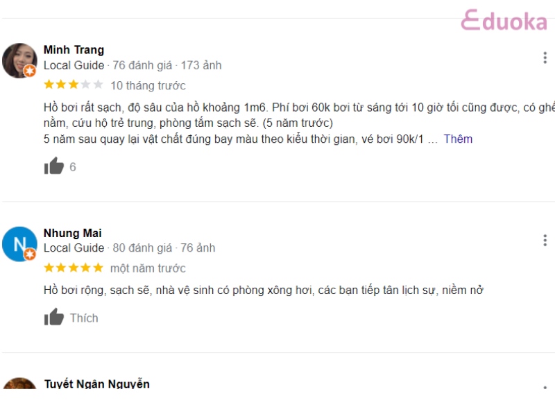 Nhận xét của khách hàng về Hồ Bơi Gold View
