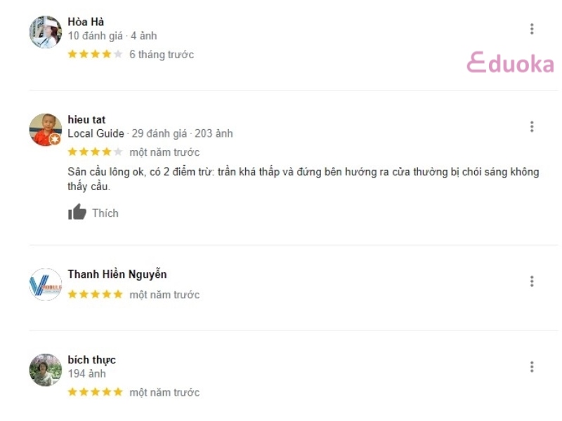 Nhận xét của các vợt thủ về sân cầu lông Sân cầu lông Tam Đảo quận 10