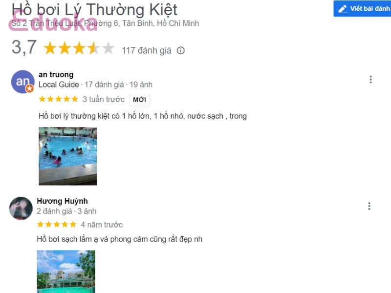 Cảm nhận của khách hàng về hồ bơi Lý Thường Kiệt
