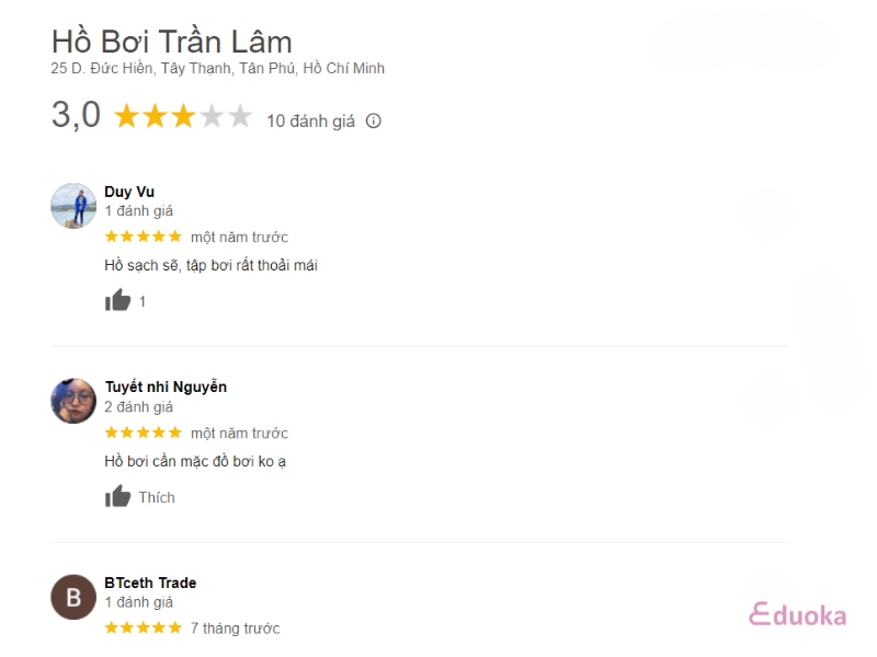 Đánh Giá Của Khách Hàng Về Hồ Bơi Trần Lâm