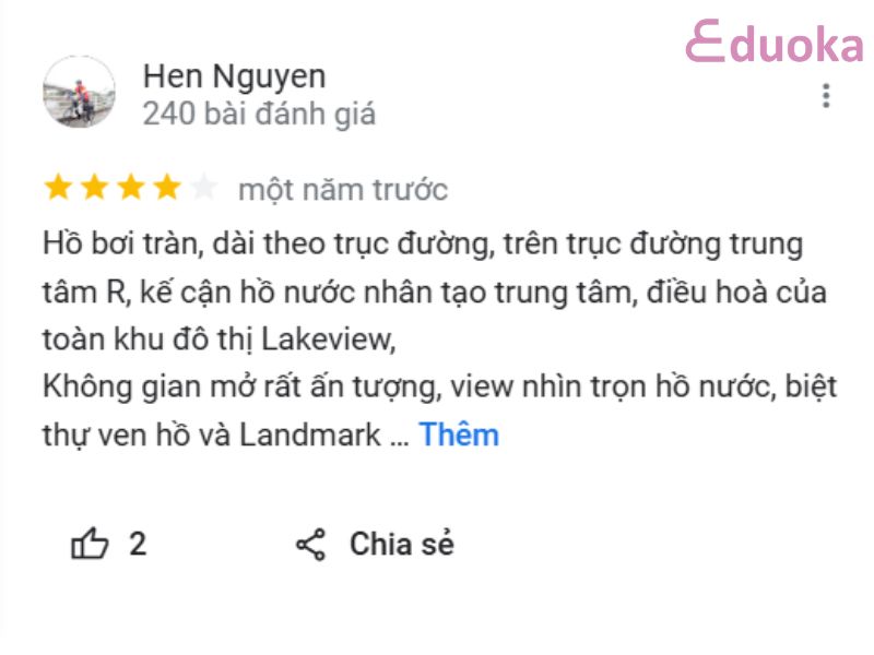 Đánh giá của khách hàng về Hồ Bơi Lakeview