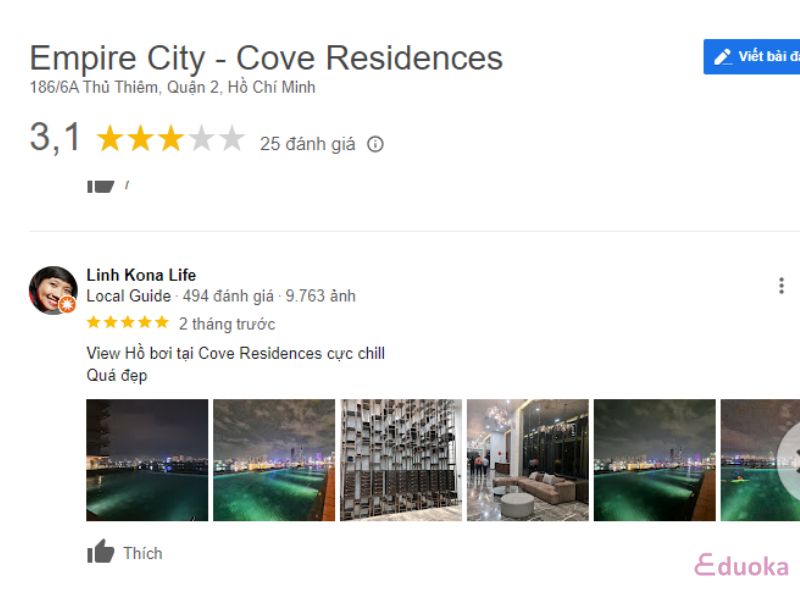 Đánh giá của khách hàng về Hồ Bơi Empire City - Cove Residences