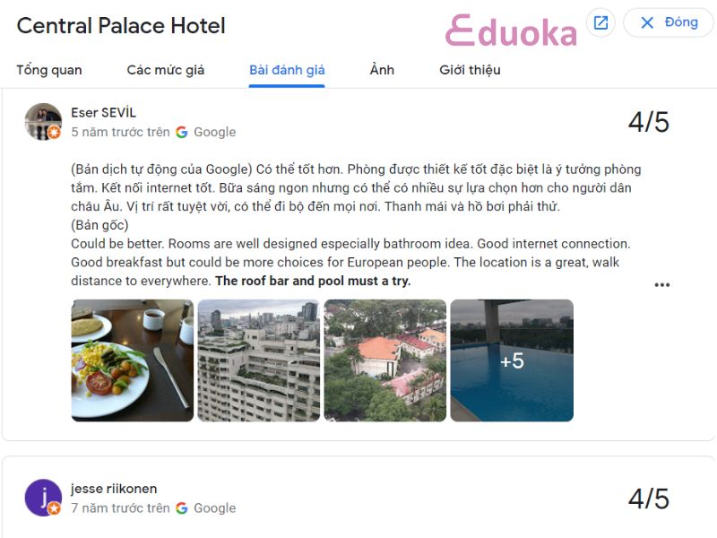 Nhận Xét Của Khách Hàng Về Central Palace Hotel