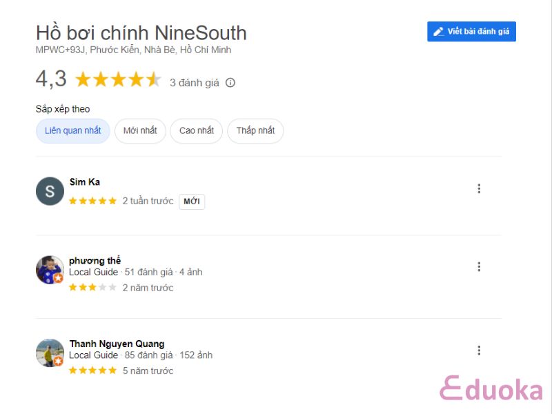Đánh giá của khách hàng về Hồ bơi chính Nine South