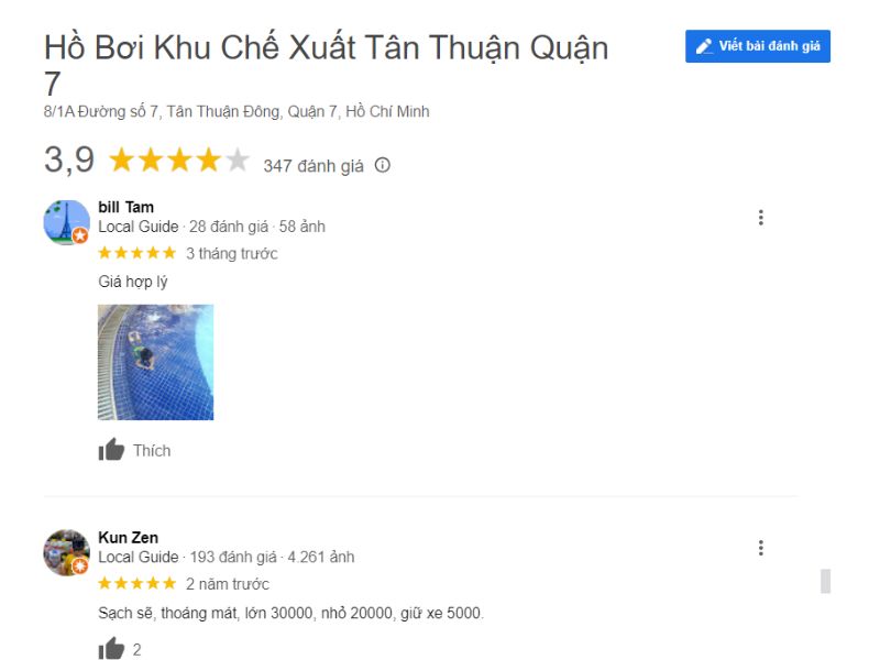 Nhận Xét Của Khách Hàng Về Hồ Bơi Khu Chế Xuất Tân Thuận Quận 7