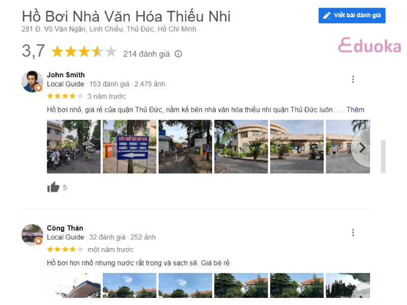 Đánh giá của khách hàng về Hồ Bơi Nhà Thiếu Nhi Thủ Đức