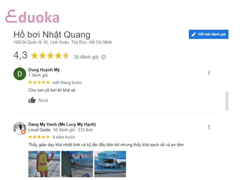 Đánh giá của khách hàng về Hồ bơi Nhật Quang