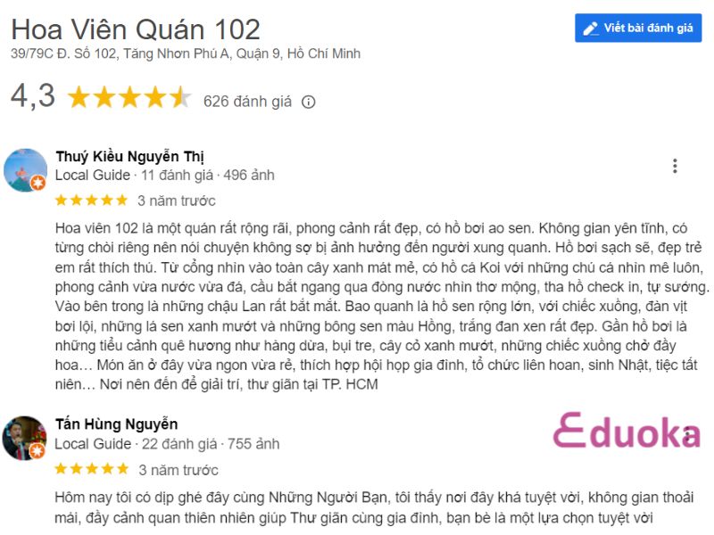 Trải Nghiệm Của Khách Hàng Về Hồ Bơi Hoa Viên Quán 102