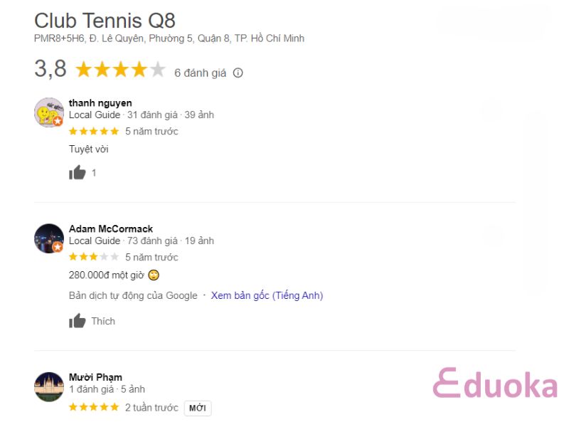 Nhận xét của khách hàng về Club Tennis Q8