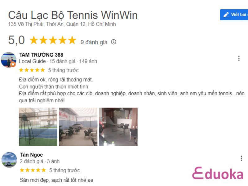 Cảm nhận của khách hàng về Câu Lạc Bộ Tennis WinWin