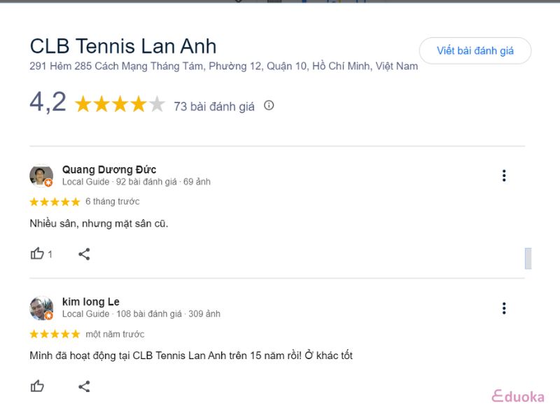 Đánh giá của khách hàng về CLB Tennis Lan Anh