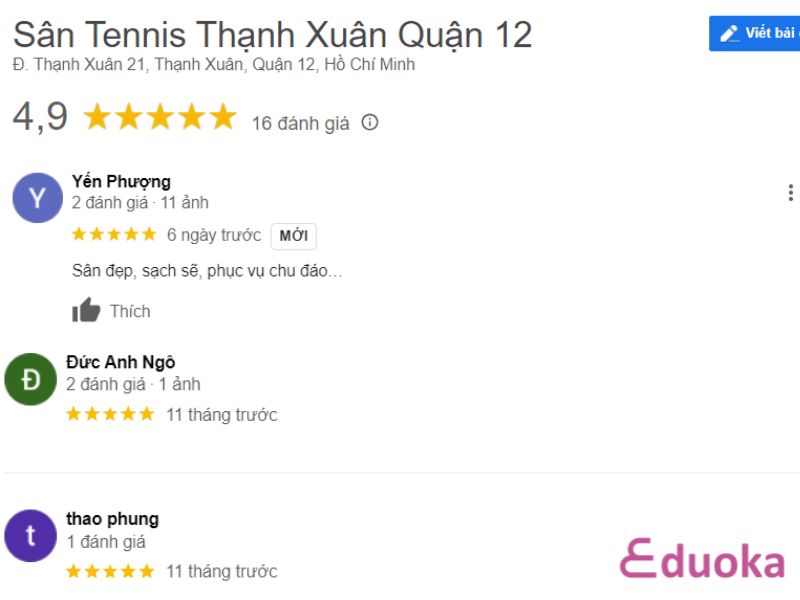 Đánh giá của khách hàng về Sân Tennis Thạnh Xuân Quận 12