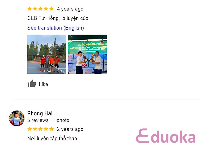 Đánh giá của khách hàng về Sân Tennis Tư Hồng