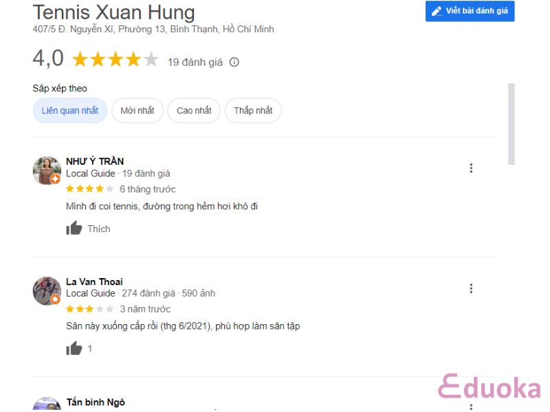 Những trải nghiệm của khách hàng về Sân Tennis Xuan Hung