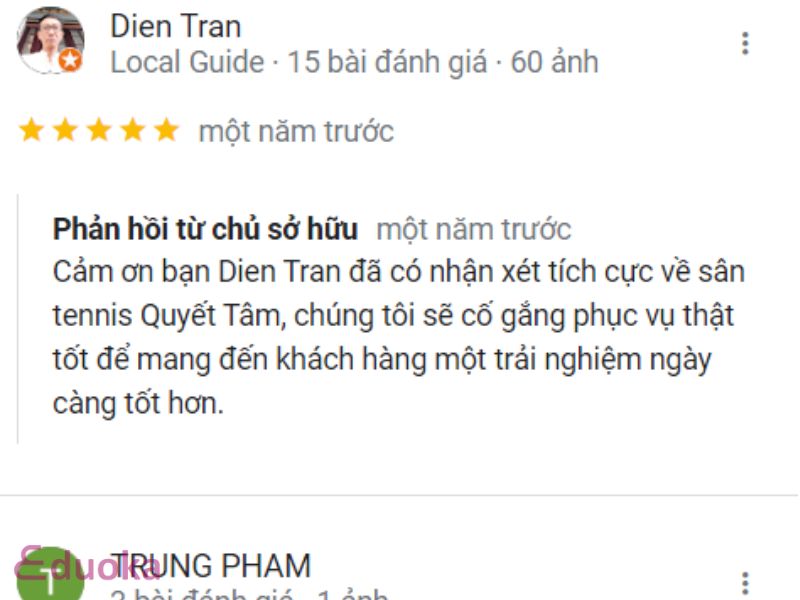 Review của khách hàng về Sân Tennis Quyết Tâm