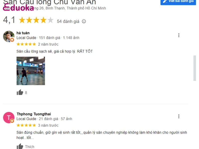 Nhận xét của các vợt thủ về sân cầu lông Chu Văn An