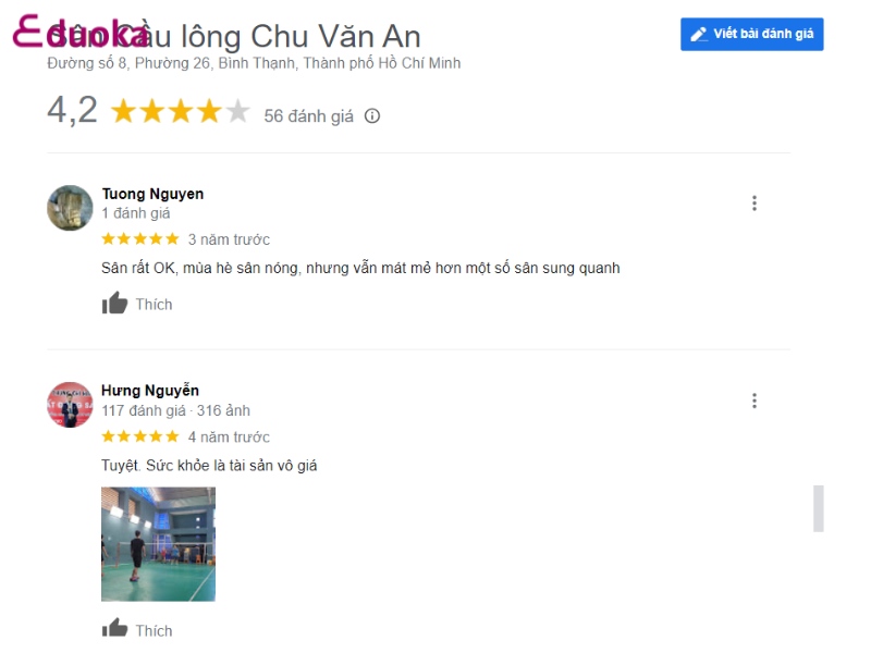 Đánh giá của các vợt thủ về sân cầu lông Chu Văn An