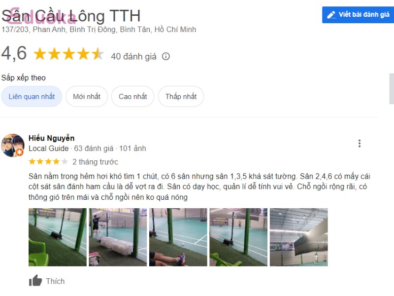 Cảm nhận dành cho Sân Cầu Lông TTH