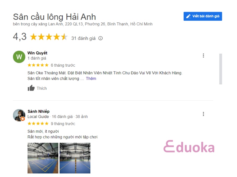 Một số nhận xét của các vợt thủ về sân cầu lông Hải Anh