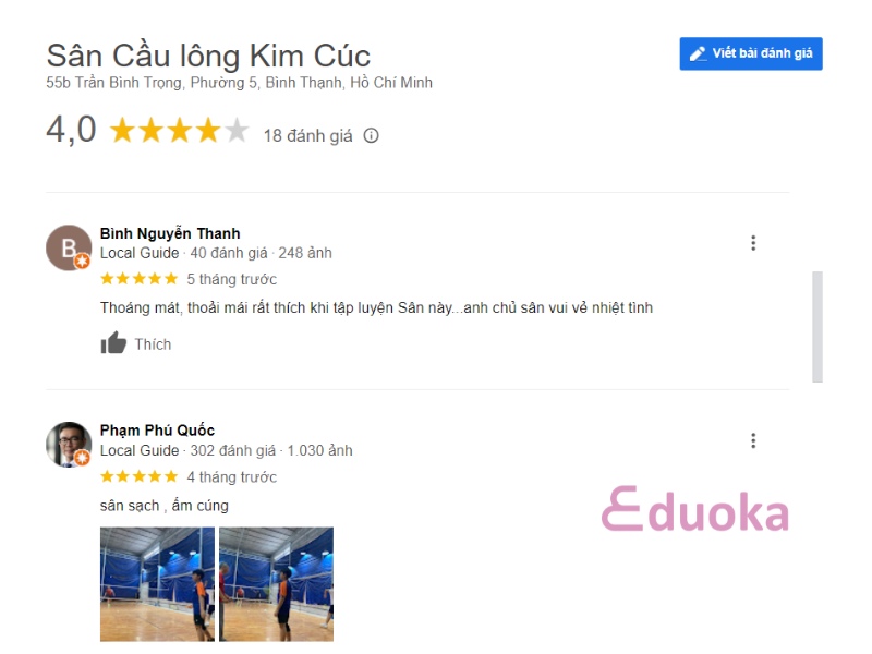 Nhận xét của các vợt thủ về sân cầu lông Kim Cúc