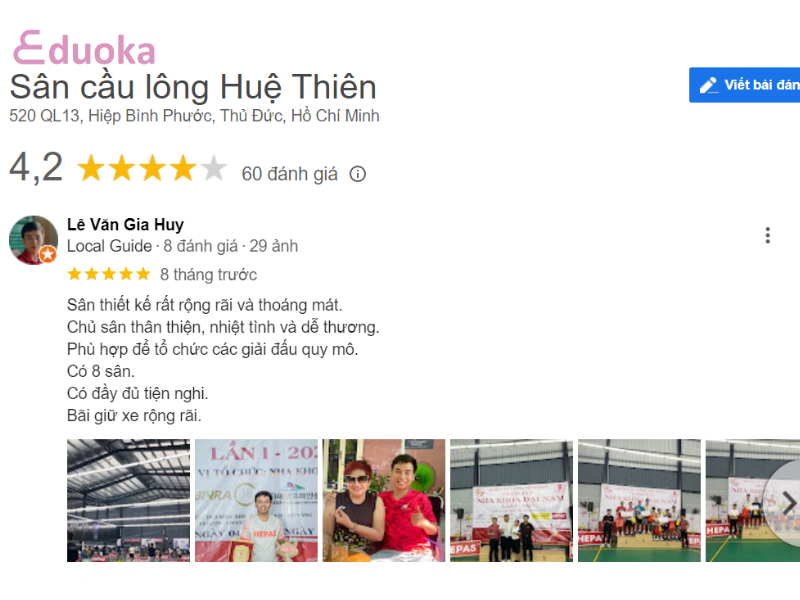 Đánh giá từ các vợt thủ về sân cầu lông Huệ Thiên