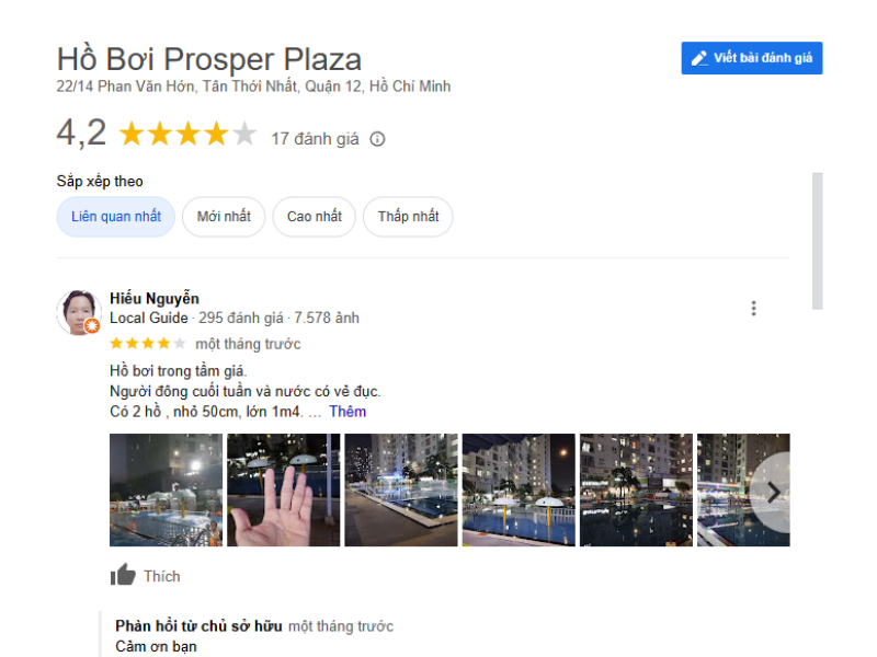 Trải nghiệm của khách hàng về Hồ Bơi Prosper Plaza