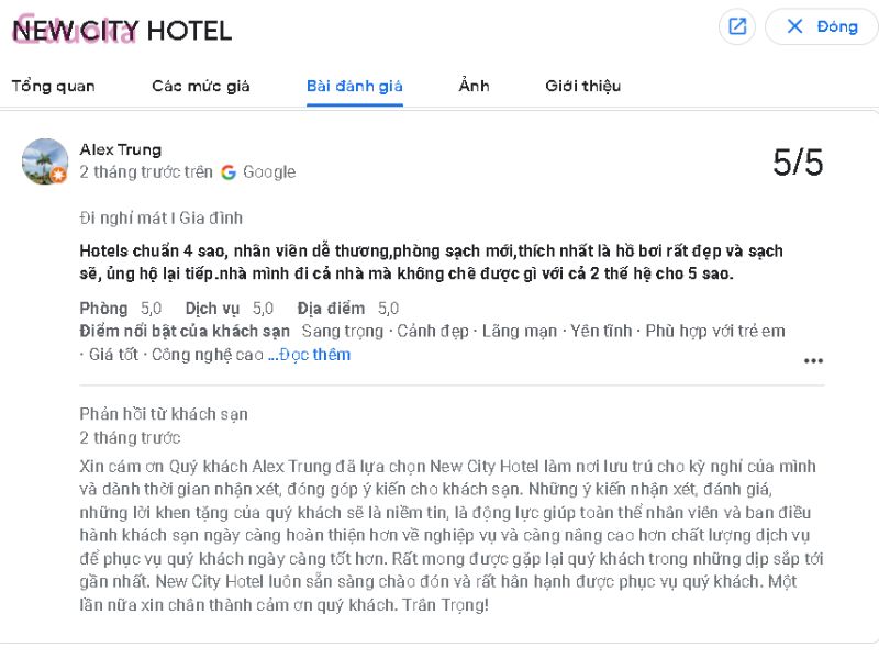 Review Của Khách Hàng về New City Hotel
