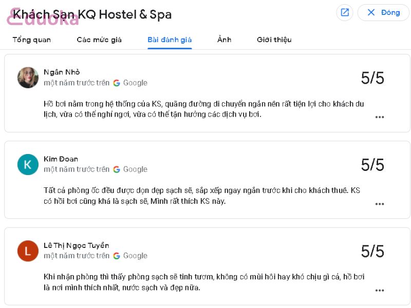 Đánh giá của khách hàng về Hồ bơi Khách Sạn KQ Hostel & Spa