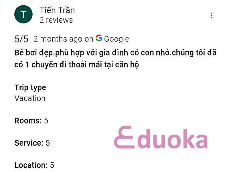 Đánh giá của khách hàng về Hồ Bơi Lena Condotel