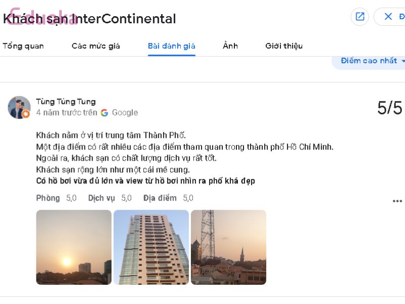 Đánh giá của khách hàng về Hồ bơi Khách sạn InterContinental