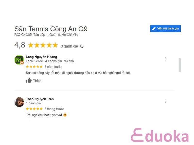 Review của khách hàng về sân tennis Công An Q9