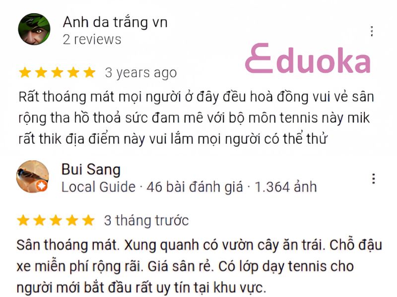 Đánh giá của khách hàng về sân tennis khu Nam Long Quận 9
