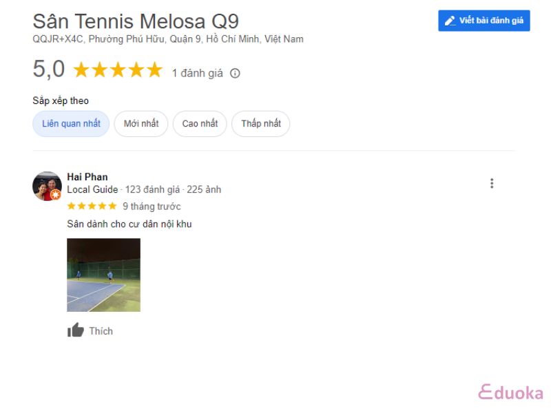 Trải nghiệm của khách hàng về Sân Tennis Melosa Q9