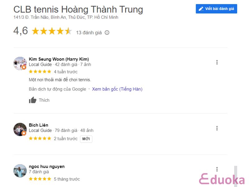 Trải nghiệm của khách hàng về CLB Tennis Hoàng Thành Trung