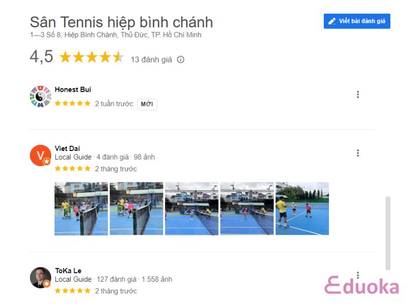 Đánh giá của khách hàng về Sân Tennis Hiệp Bình Chánh
