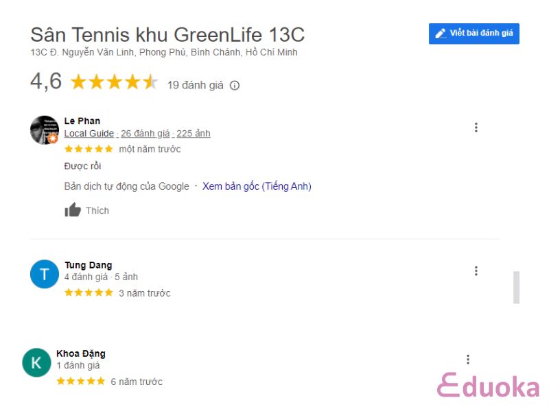 Đánh Giá Của Khách Hàng Về Sân Tennis Khu GreenLife 13C
