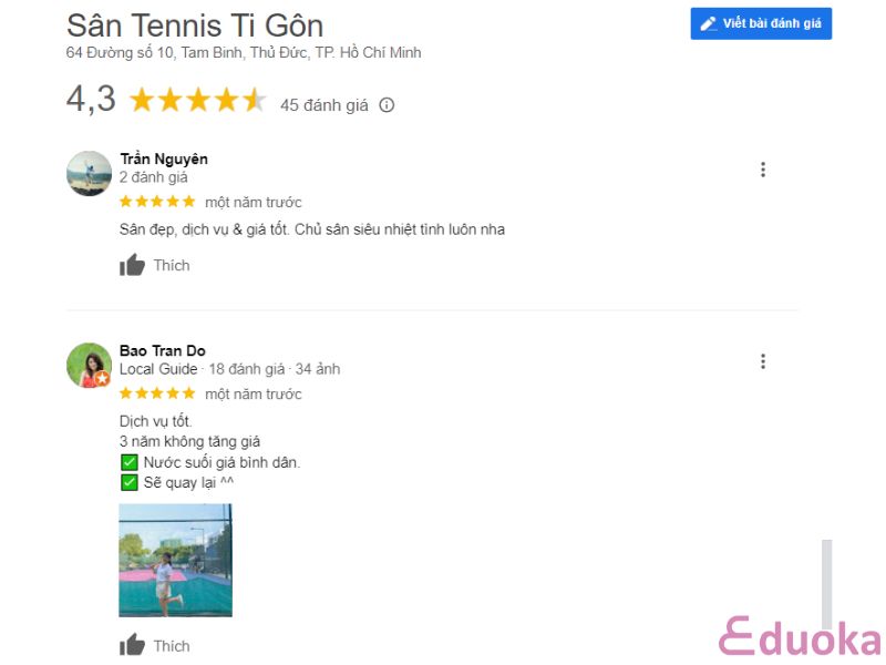 Cảm nhận của khách hàng về Sân Tennis Ti Gôn