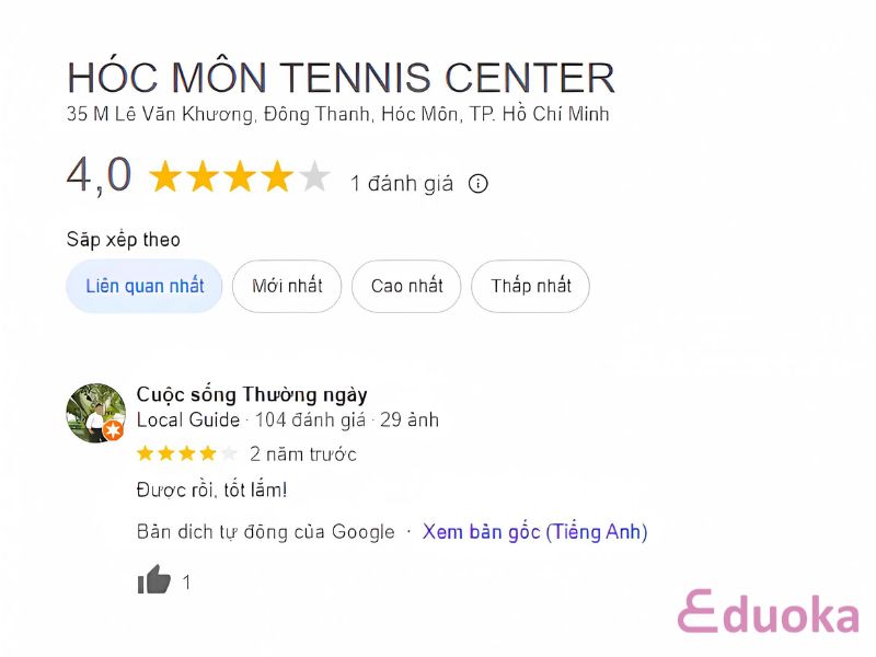 Đánh giá của khách hàng về Sân Hóc Môn Tennis Center