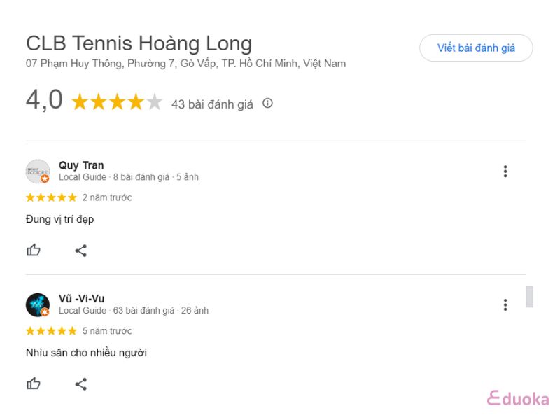Trải Nghiệm Khách Hàng Về CLB Tennis Hoàng Long