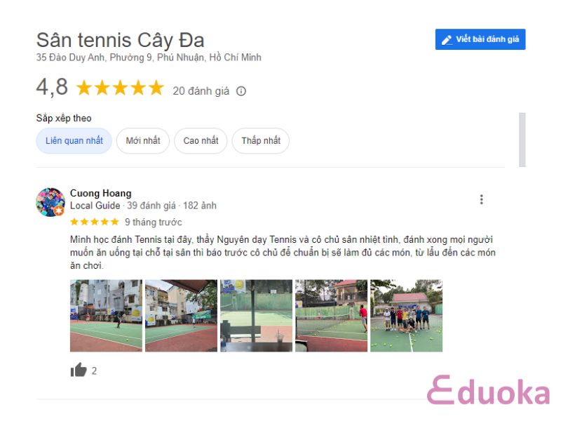 Đánh giá của khách hàng về sân tennis Cây Đa