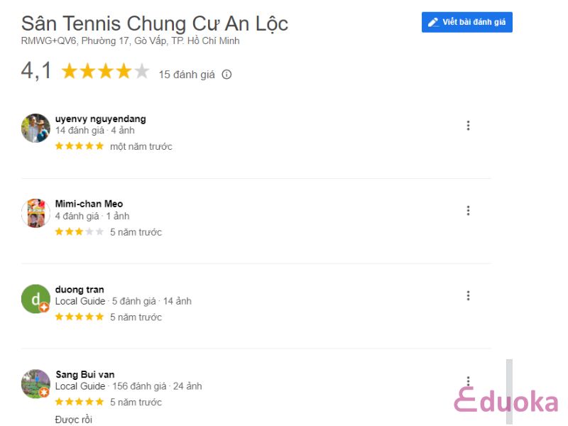 Trải nghiệm của khách hàng về Sân Tennis Chung Cư An Lộc