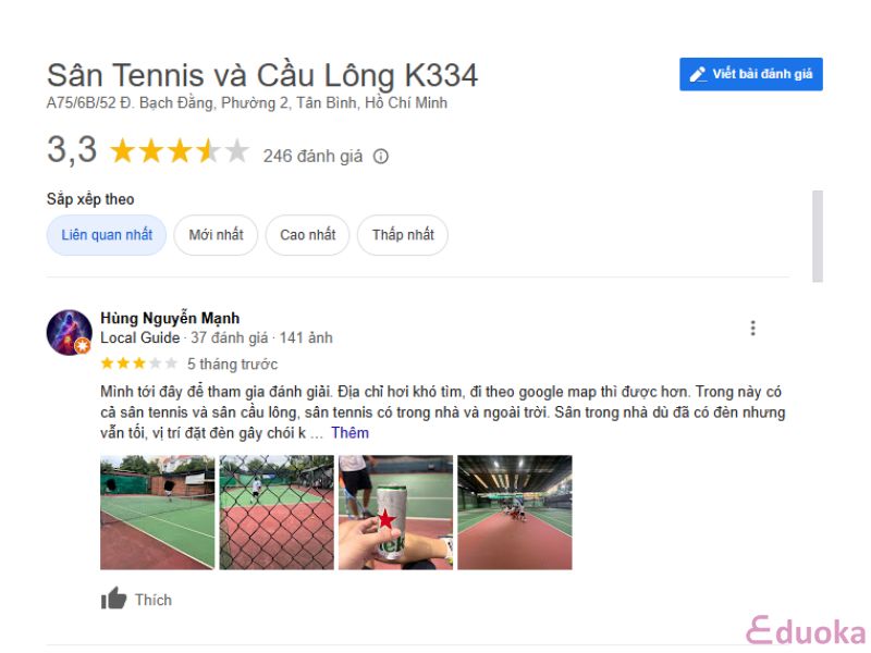 Đánh Giá Của Khách Hàng Về Sân Tennis K334