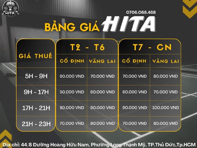 Chi phí khi thuê sân cầu lông HiTa